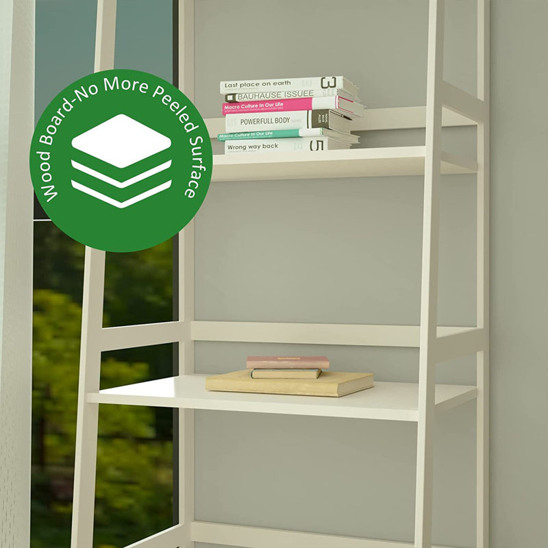 Latitude Run® White Bookshelf, Bamboo Solid Wood Furniture, White Step